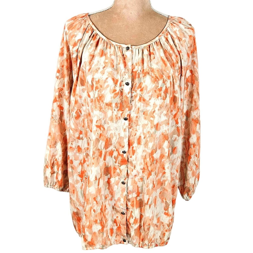 Chicos‎ Womens Sz 3 US/XL Top Cream Coral Boho Peasant Career Coastal